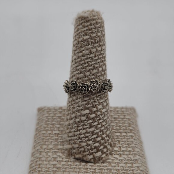 Size 7.25 Sterling Silver Rose Nature Floral Band Ring A3631 - Picture 1 of 7